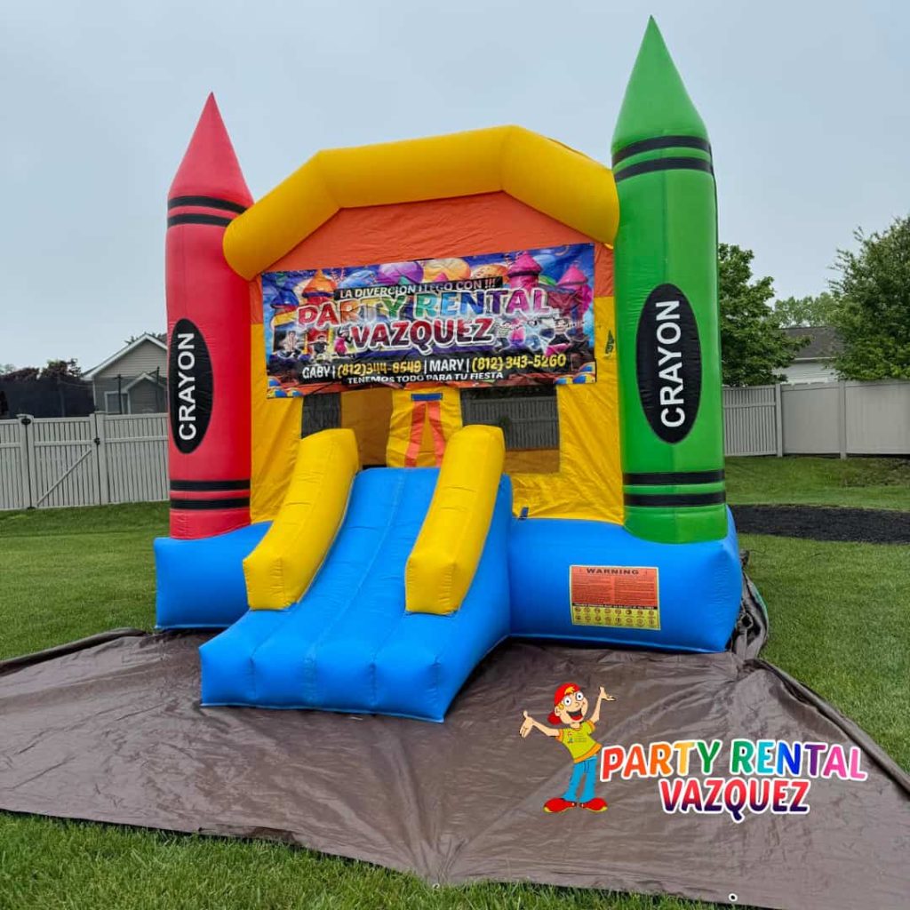 “Inflatable bounce house rental set up for kids birthday party in Columbus Indiana – clean, safe, and fun party equipment from Party Rental Vazquez”