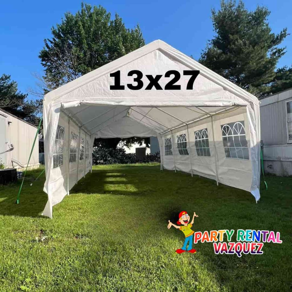 13x27 tent for rent, perfect for parties and events. Strong and durable, it provides shade and protection. Get a quote and reserve now!