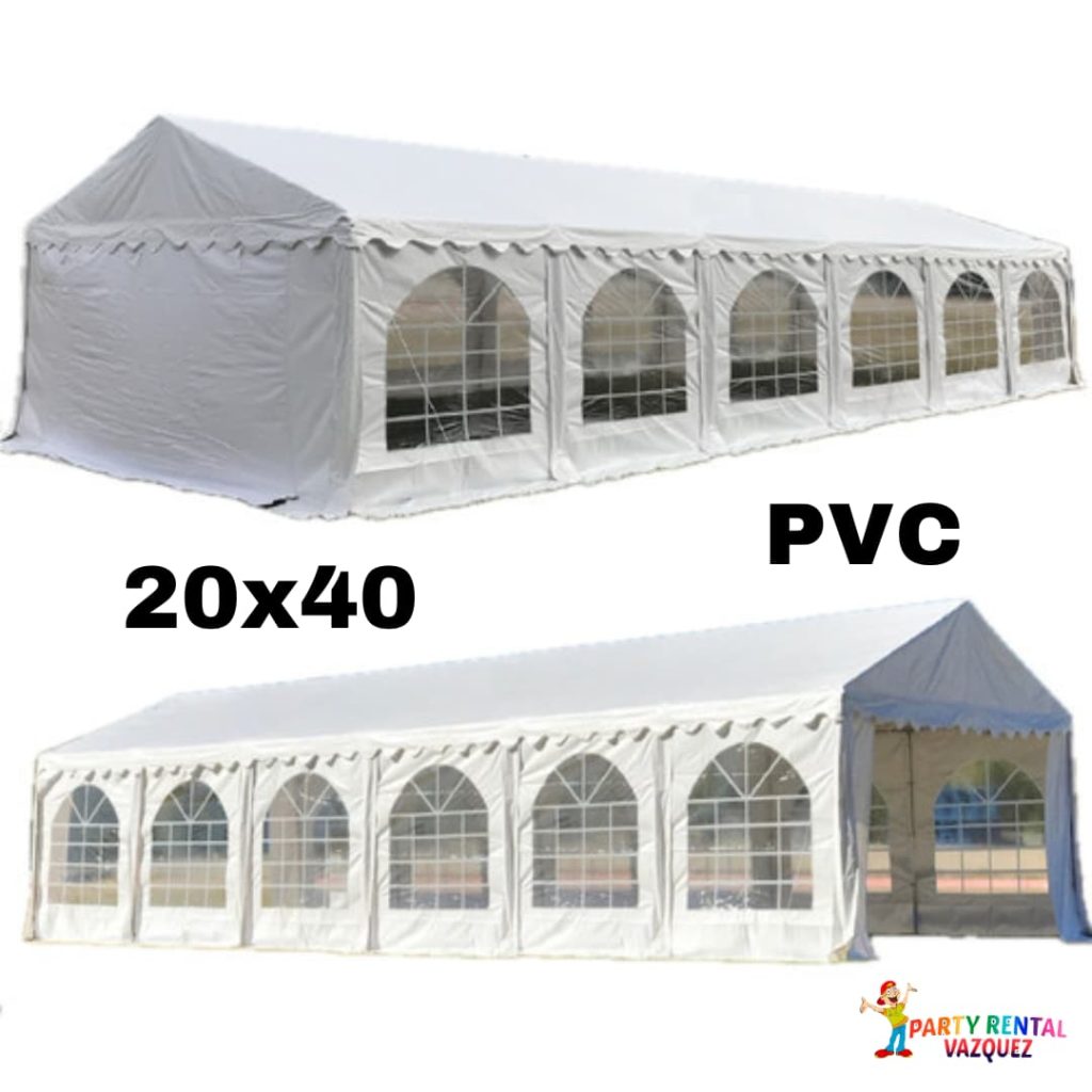 20x40 ft premium PVC event tent with 12 long tables and 96 chairs, ideal for large weddings, corporate events, and parties in Columbus, Indiana