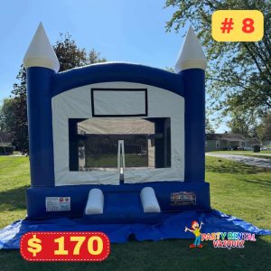 blue and white bounce house