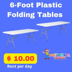 6 ft long tables are a practical choice for a wide range of events, from weddings and quinceañeras to corporate functions and family gatherings. These rectangular tables provide ample space for seating, food displays, or decorations