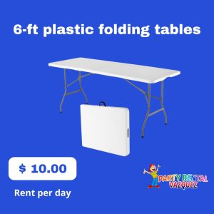 6 ft long tables are a practical choice for a wide range of events, from weddings and quinceañeras to corporate functions and family gatherings. These rectangular tables provide ample space for seating, food displays, or decorations