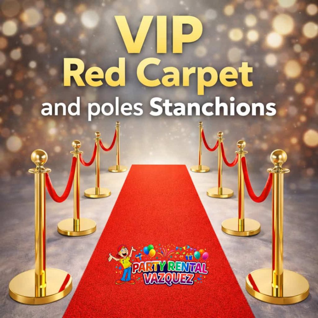 VIP red carpet and poles set for rent in Columbus, Indiana, ideal for weddings, birthday parties, corporate events, and special occasions, elegant and professional entrance setup