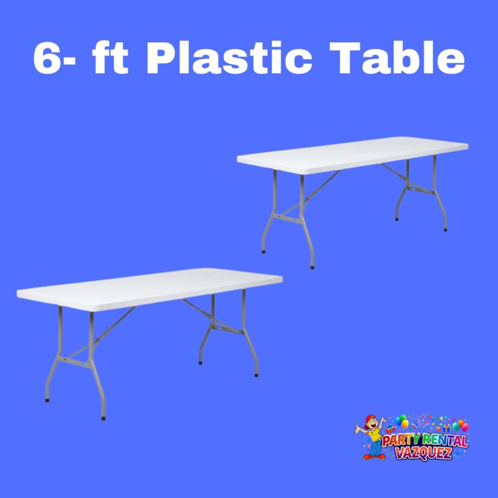 6-foot plastic tables for rent in Columbus, Indiana, ideal for weddings, birthday parties, corporate events, and private gatherings, durable and easy to set up