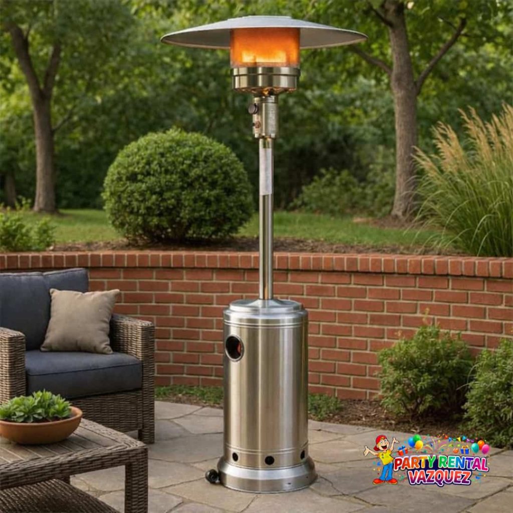 Outdoor patio heaters for rent in Columbus, Indiana, ideal for weddings, birthday parties, corporate events, and backyard gatherings, safe, durable, and easy to use