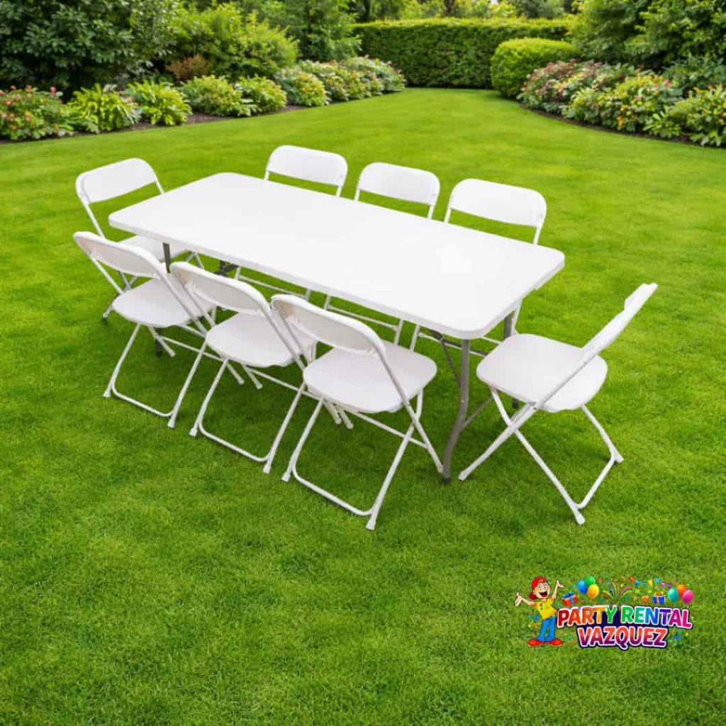 “Tables and chairs rental for outdoor party or event in Columbus Indiana – clean, durable, and professionally set up by Party Rental Vazquez”