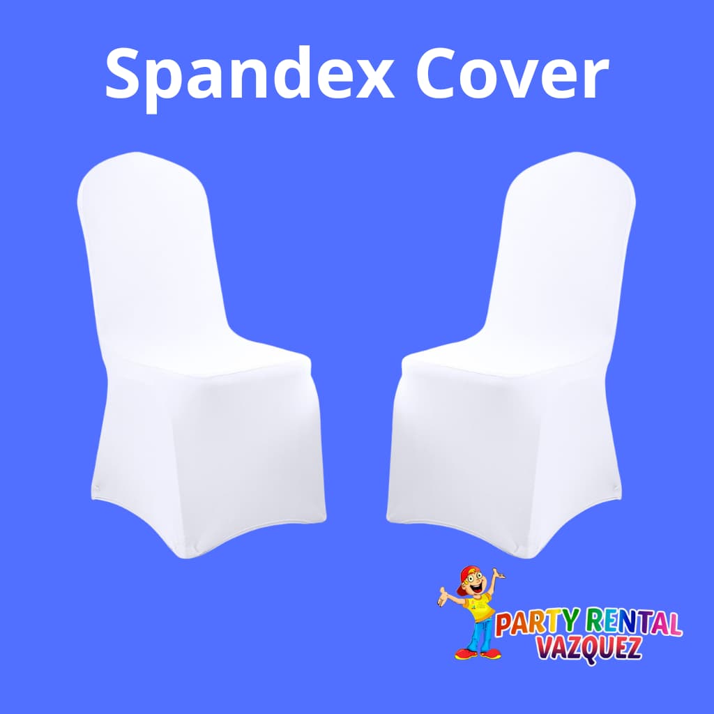 White spandex (lycra) chair cover for rent in Columbus, Indiana, ideal for weddings, birthday parties, graduations, and corporate events, elegant, stylish, and easy to install