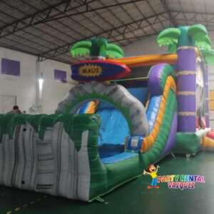 Tropical Maui water combo inflatable rental in Columbus, Indiana with bounce house and water slide, perfect for backyard birthdays, summer parties, and family events.