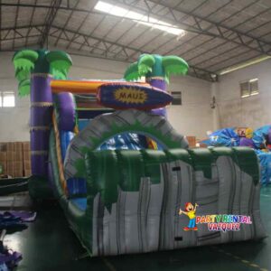 Large Maui water combo rental in Columbus, Indiana featuring tropical colors, bounce area, and water slide for safe summer fun at kids parties and celebrations.