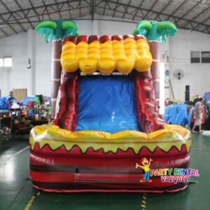 Large Volcano water combo rental in Columbus, Indiana with bounce house and water slide for kids parties, family gatherings, and outdoor events.
