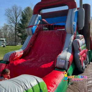 Farm water combo inflatable rental with water slide and jumping area in Columbus, Indiana, ideal for birthdays, family gatherings, and outdoor parties.