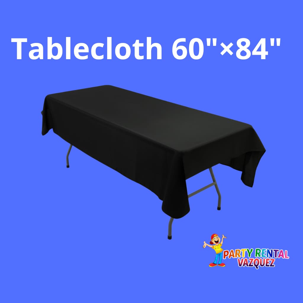 60×84 black tablecloth for rent in Columbus, Indiana, perfect for weddings, birthday parties, graduations, and outdoor events, elegant, durable, and stylish