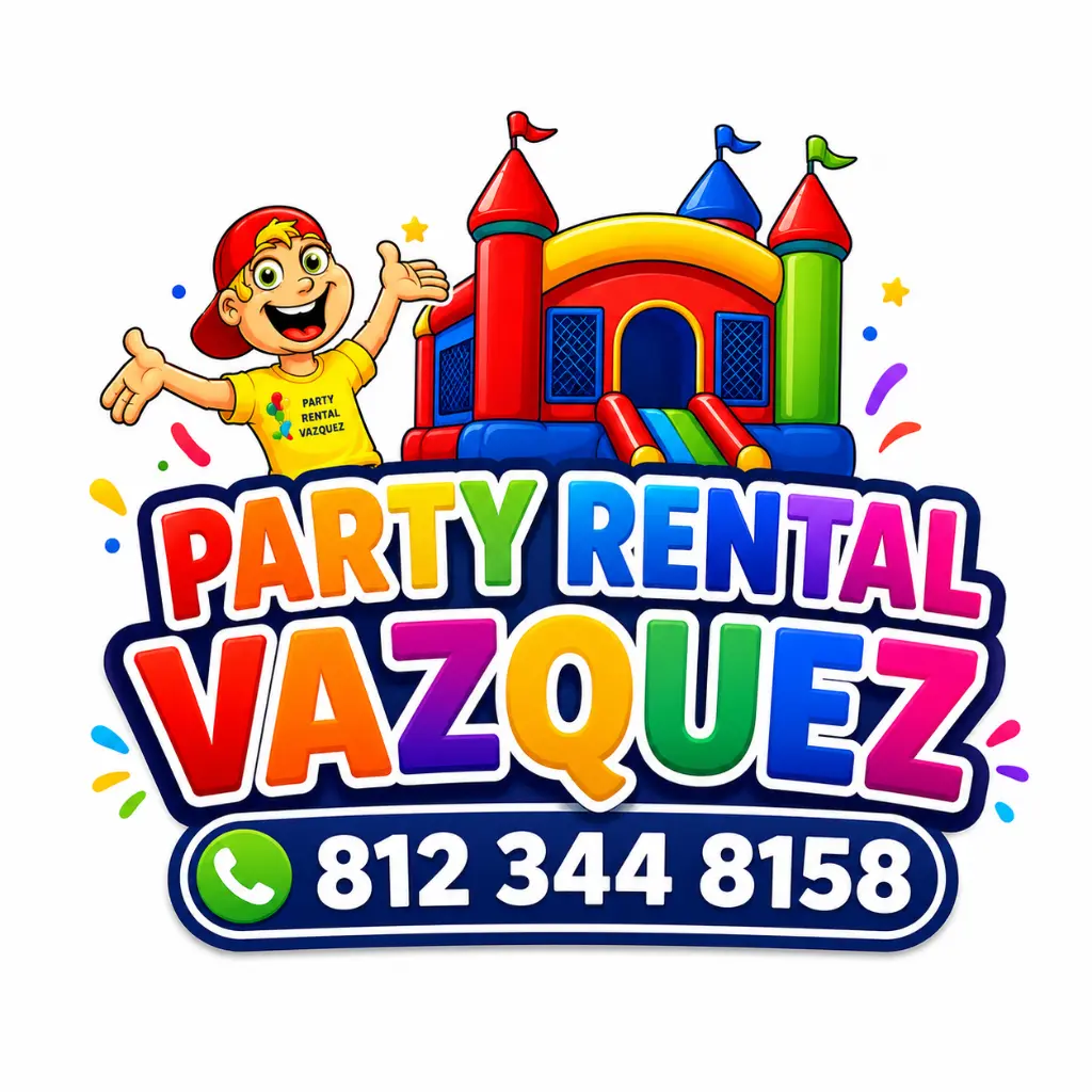 Party Rental Vazquez official logo for bounce house rentals, water slides, tents, tables, and chairs in Columbus.