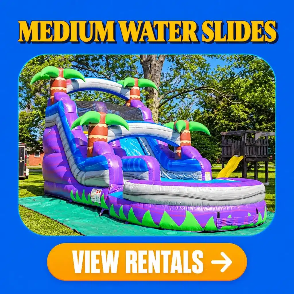 Medium inflatable water slide rentals in Columbus, Indiana, perfect for birthday parties, backyard celebrations, and summer events. Available from Party Rental Vazquez.
