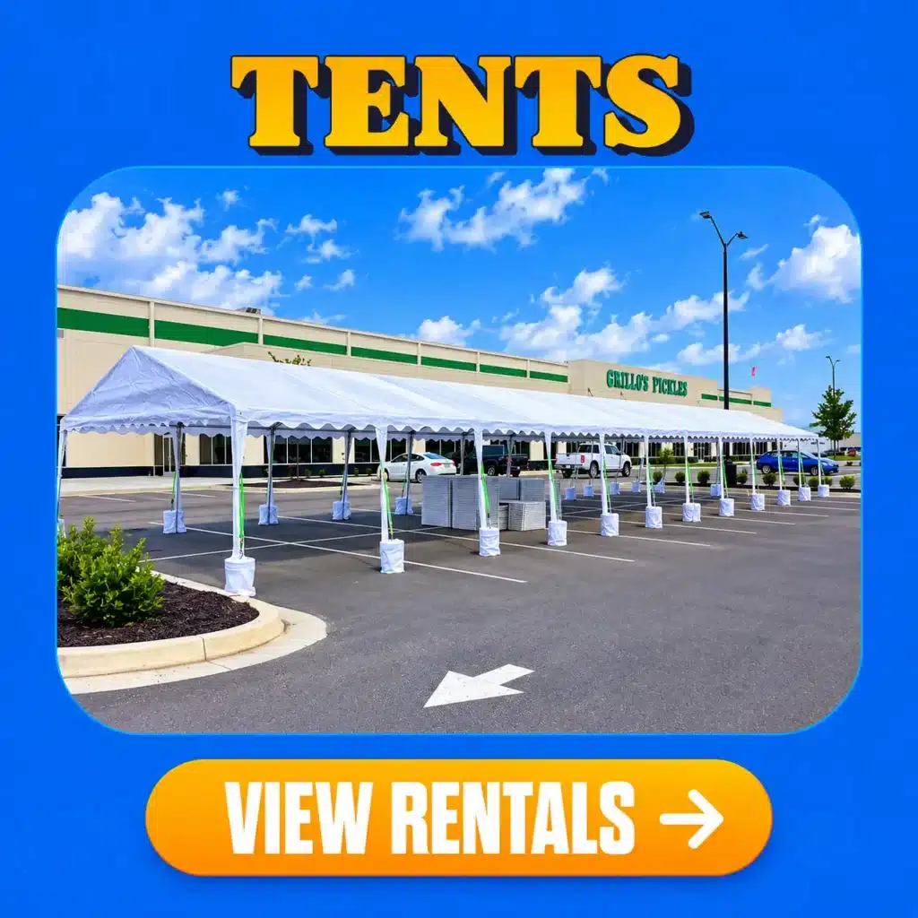 Party tent rentals in Columbus, Indiana, featuring spacious outdoor tents for weddings, birthday parties, corporate events, and special celebrations by Party Rental Vazquez.