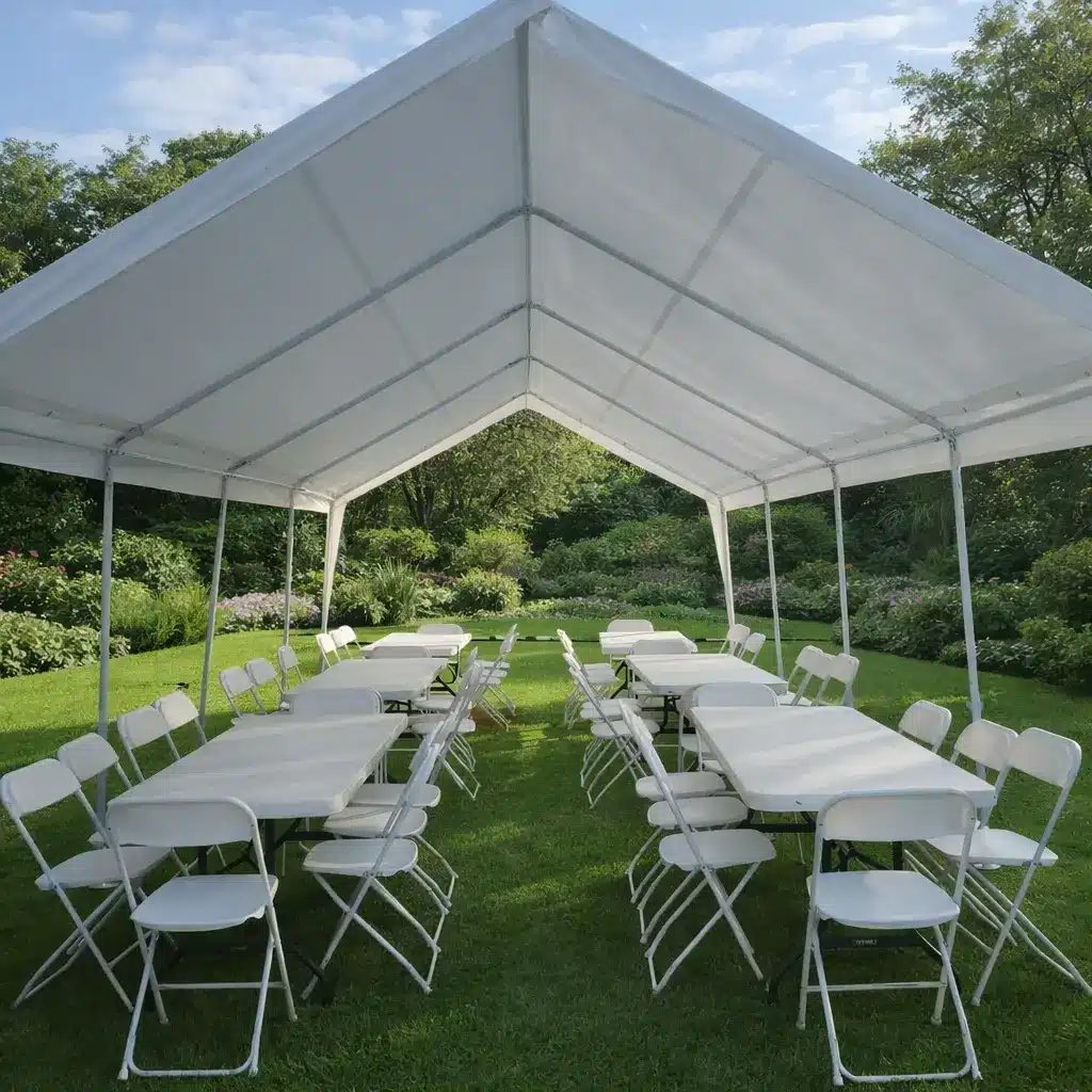13x27 party tent rental with 6 long tables and 48 chairs for graduation parties and family gatherings in Columbus, Indiana