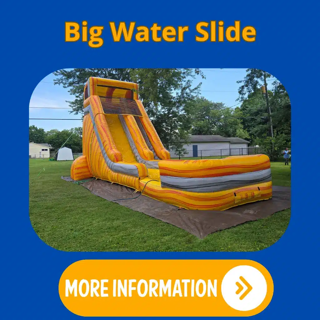 Large inflatable water slide with a splash pool for summer parties and events.