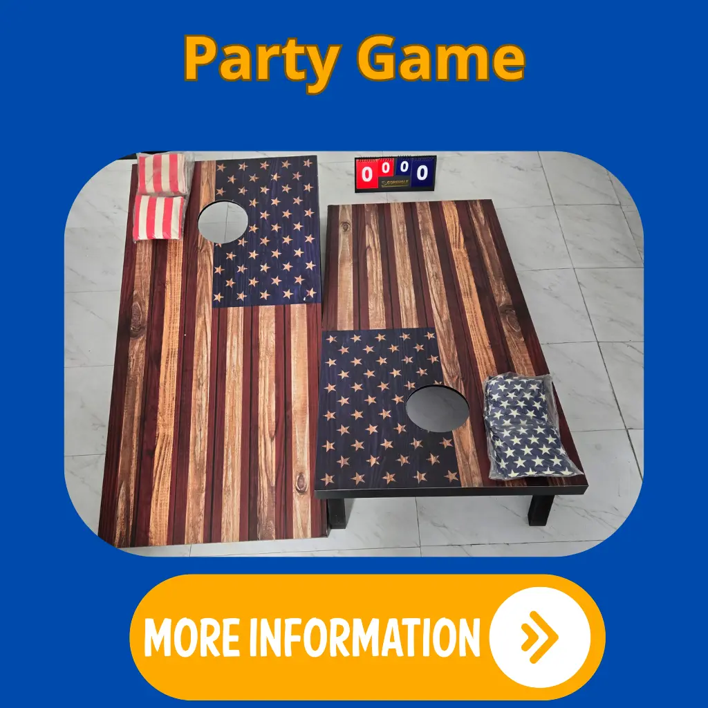 Party games set up for guests to enjoy at an outdoor event.